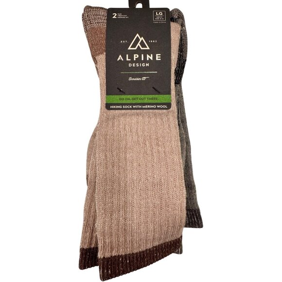 Alpine Design Hiking Sock Merino Wool Size Large Men's 8-12 Brown Gray - Picture 1 of 4